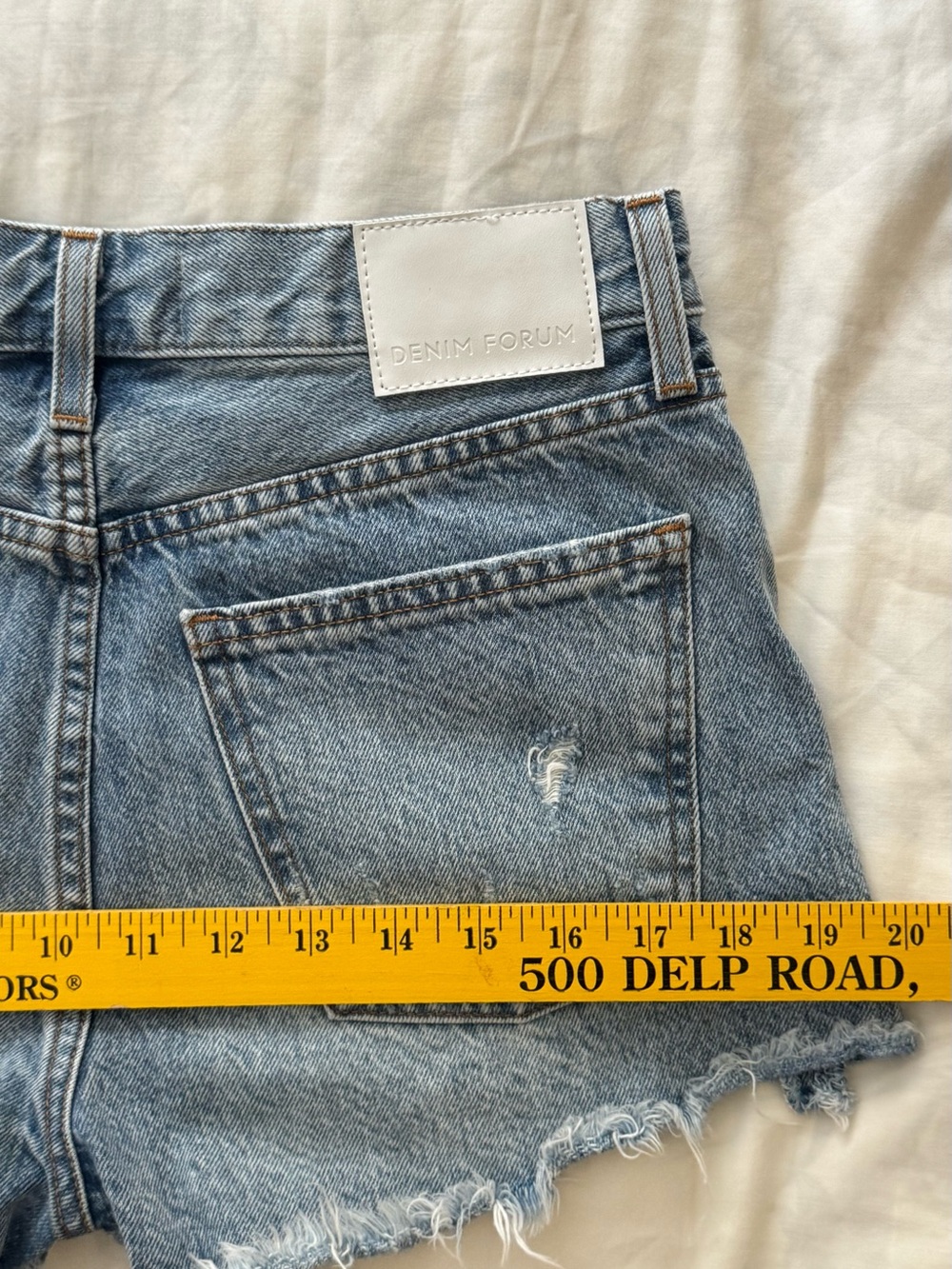 Denim Forum Light Blue Distressed Men's Denim Shorts - Picture 8 of 9